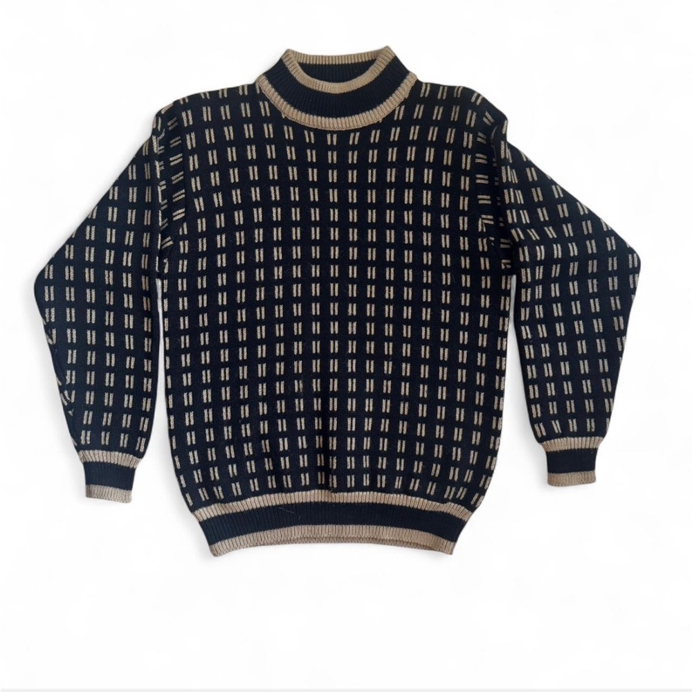 Vintage Weathervane Wool Blend Sweater – Black & Tan Pattern – Size L